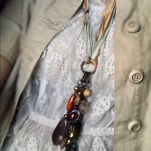 Assemblage Beaded Sari Silk Long Necklace Handcrafted